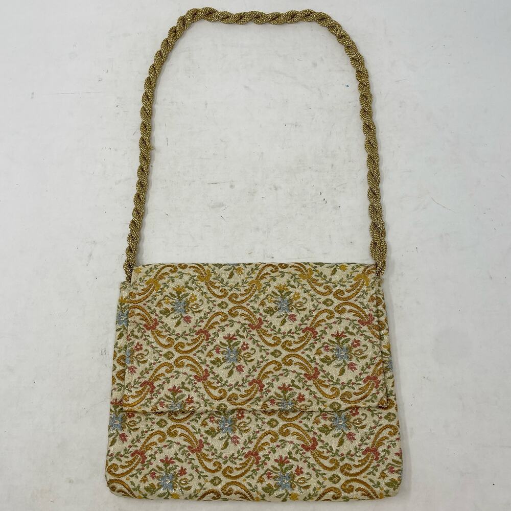Vintage Walborg Italy Damask Shoulder Bag Gold Floral